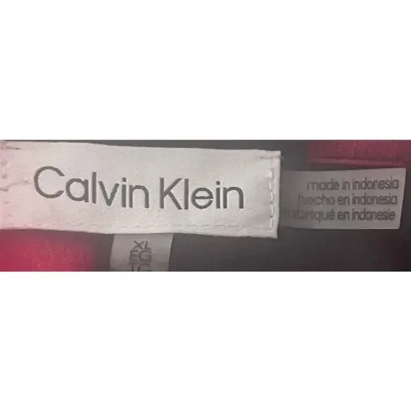CALVIN KLEIN LONG SLV BUTTON UP V-NECK BLOUSE, WOMENS, XL-HOT PINK & BLACK ABSTR - Picture 9 of 12